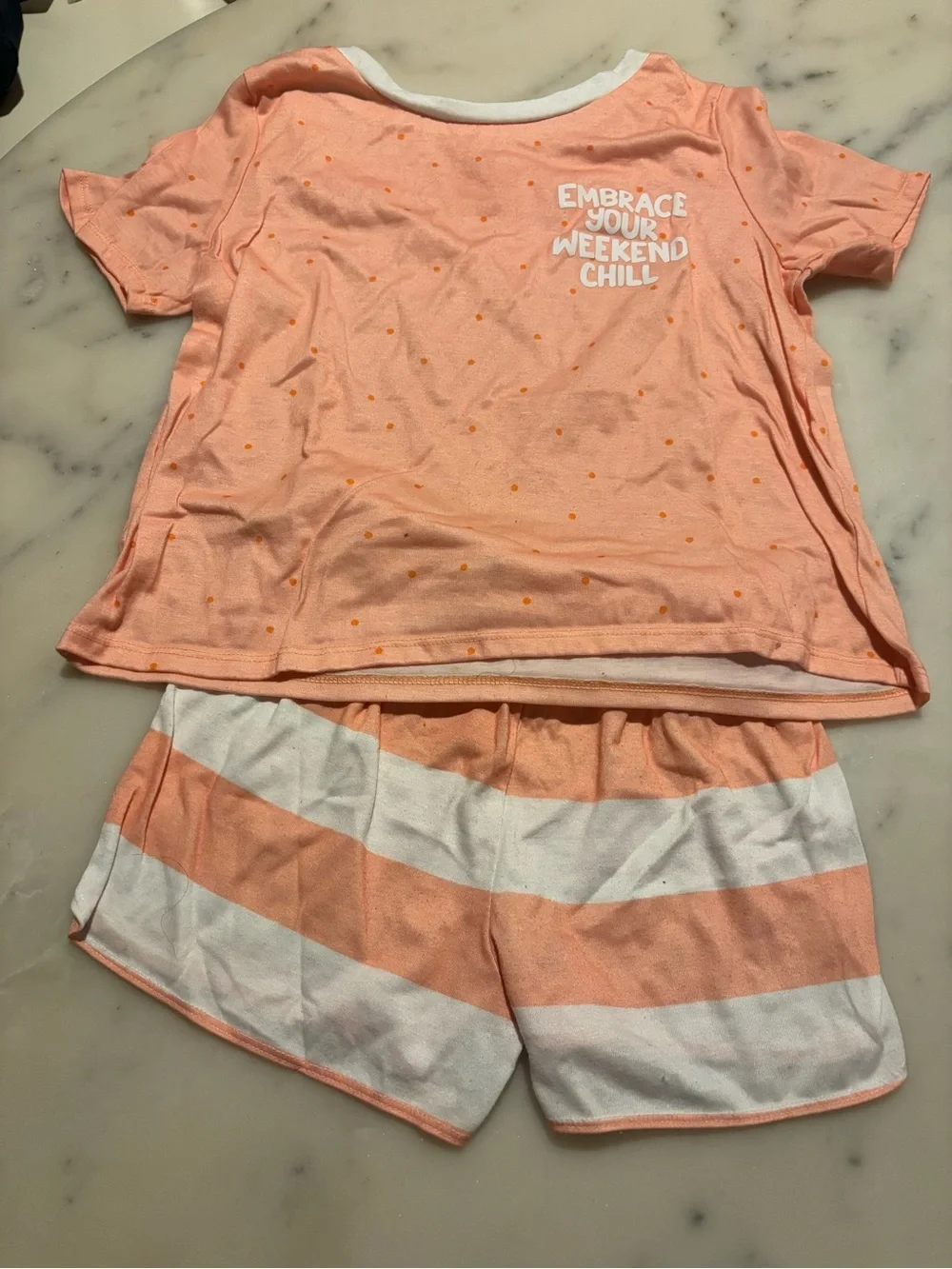 Cat & Jack Peach and White Girls' Short Pajama Set